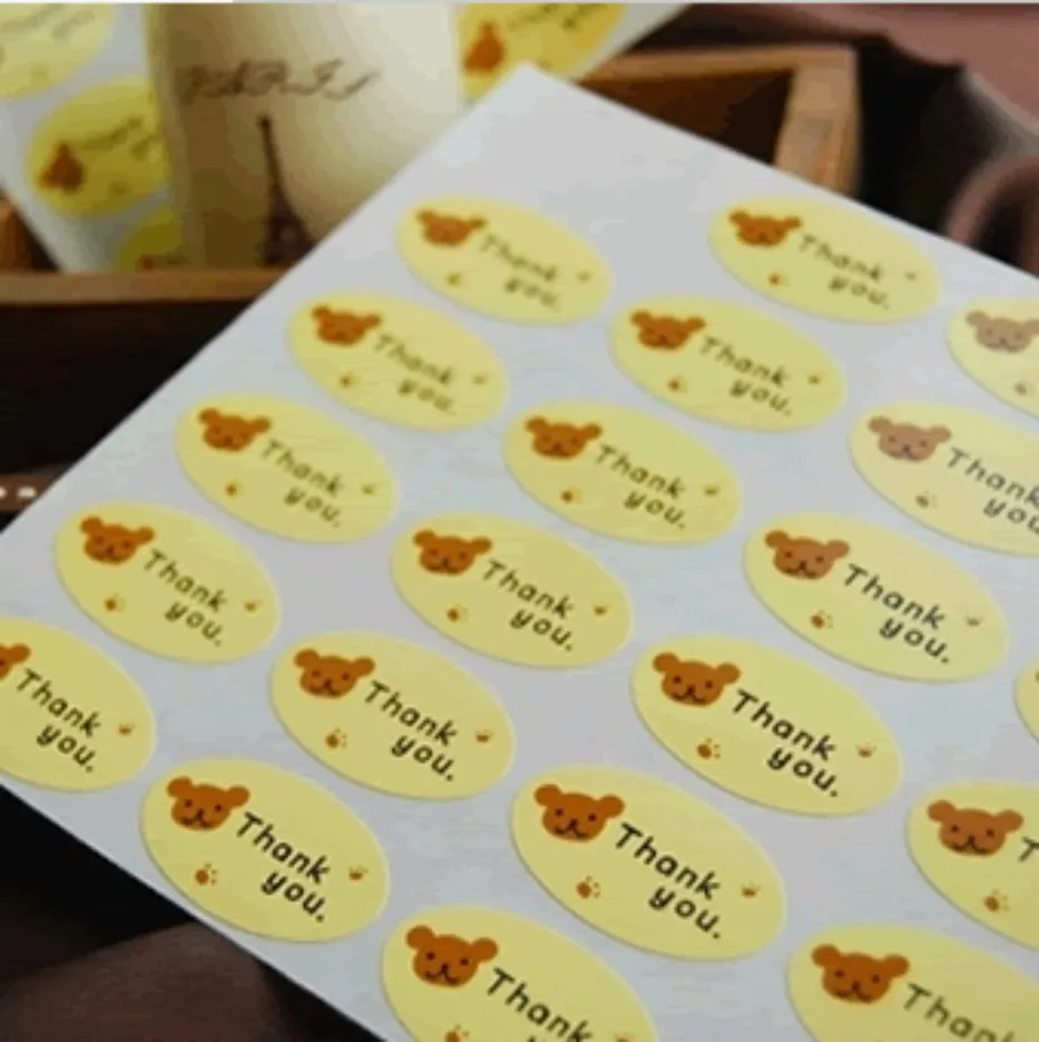 Oval Labels /'Thank you/' Bear Animal Gift Food Craft Stickers Seals