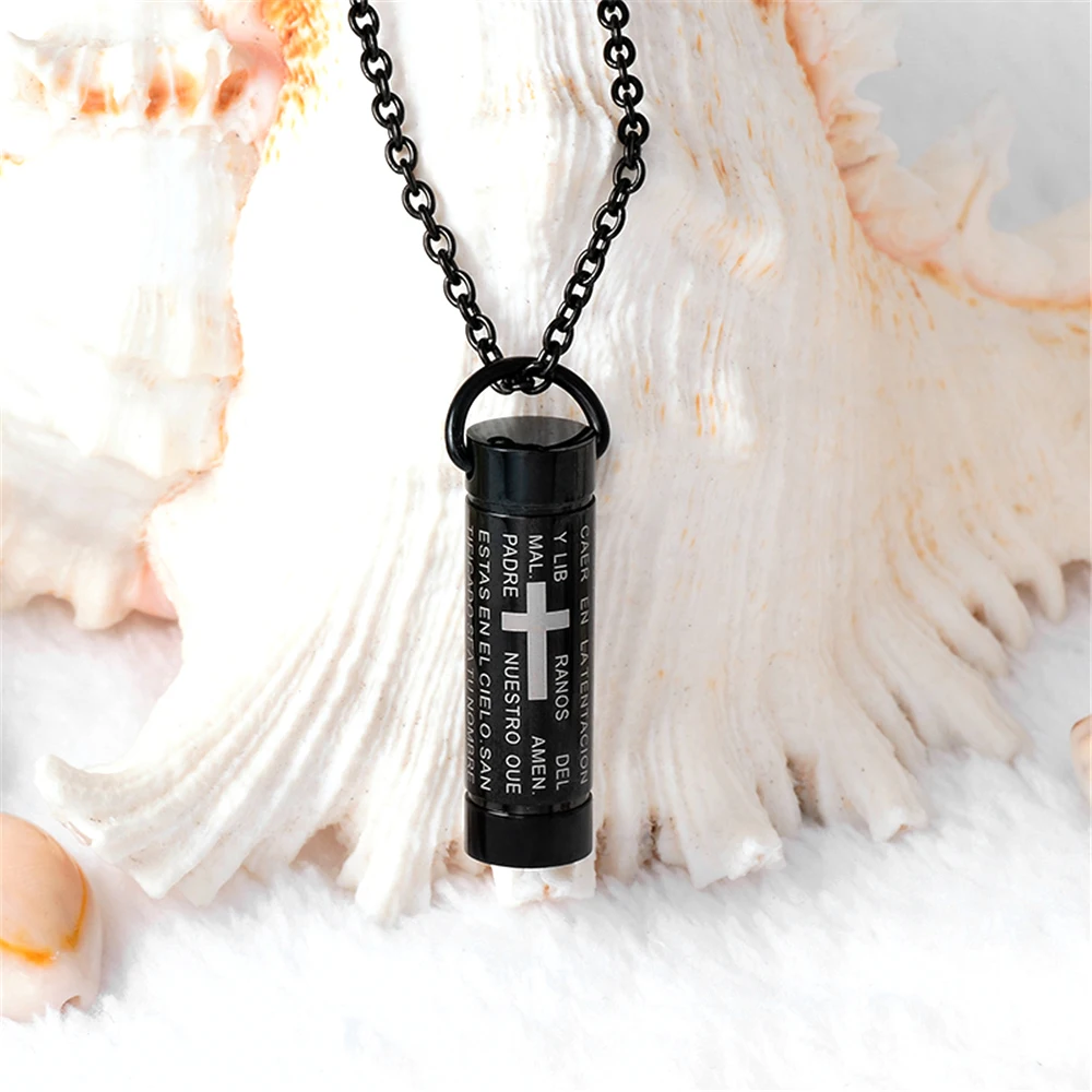 CMJ2207 Black Plated Cross Bible in Cylinder Vials keepsake Cremation