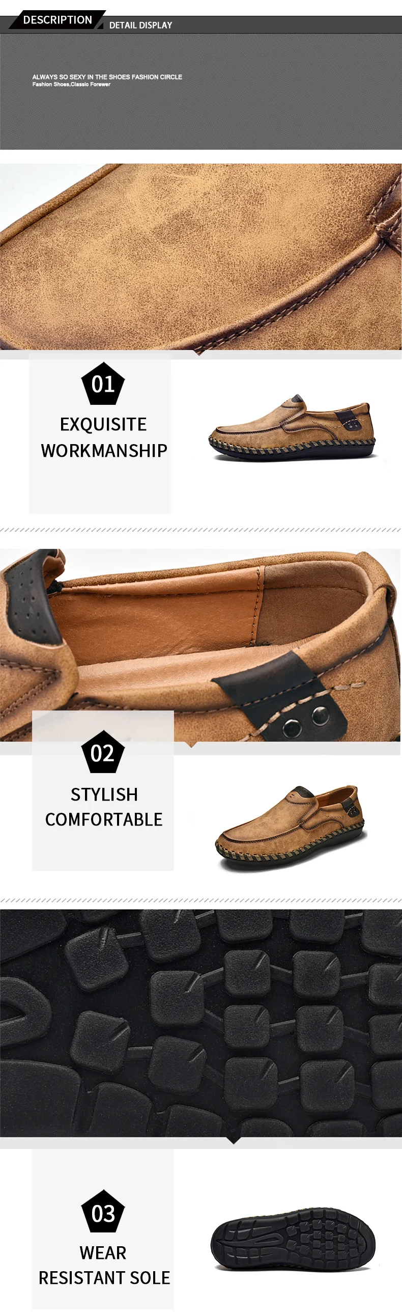 Loafers Comfortable Male Moccasins Casual Boat Footwear Vintage PU Leather Men Brown