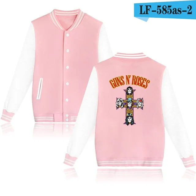Guns N Roses куртка с длинным рукавом Мужская/Женская Повседневная бейсбольная куртка известная группа одежда пистолеты и розы толстовки Толстовка - Цвет: pink and white