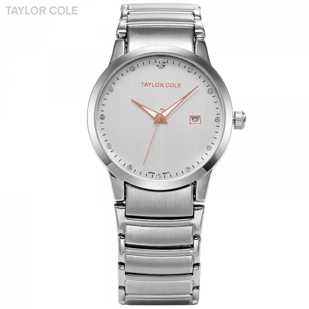 

Luxury Brand Taylor Cole Slim Case Date Relogio Feminino Silver Full Steel Strap Crystal Lady Bracelet Quartz Wrist Watch /TC019