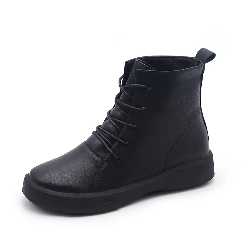 

2018 autumn new Korean version of the round head front tie flat-bottom comfortable ladies Martin boots army dark black 1006