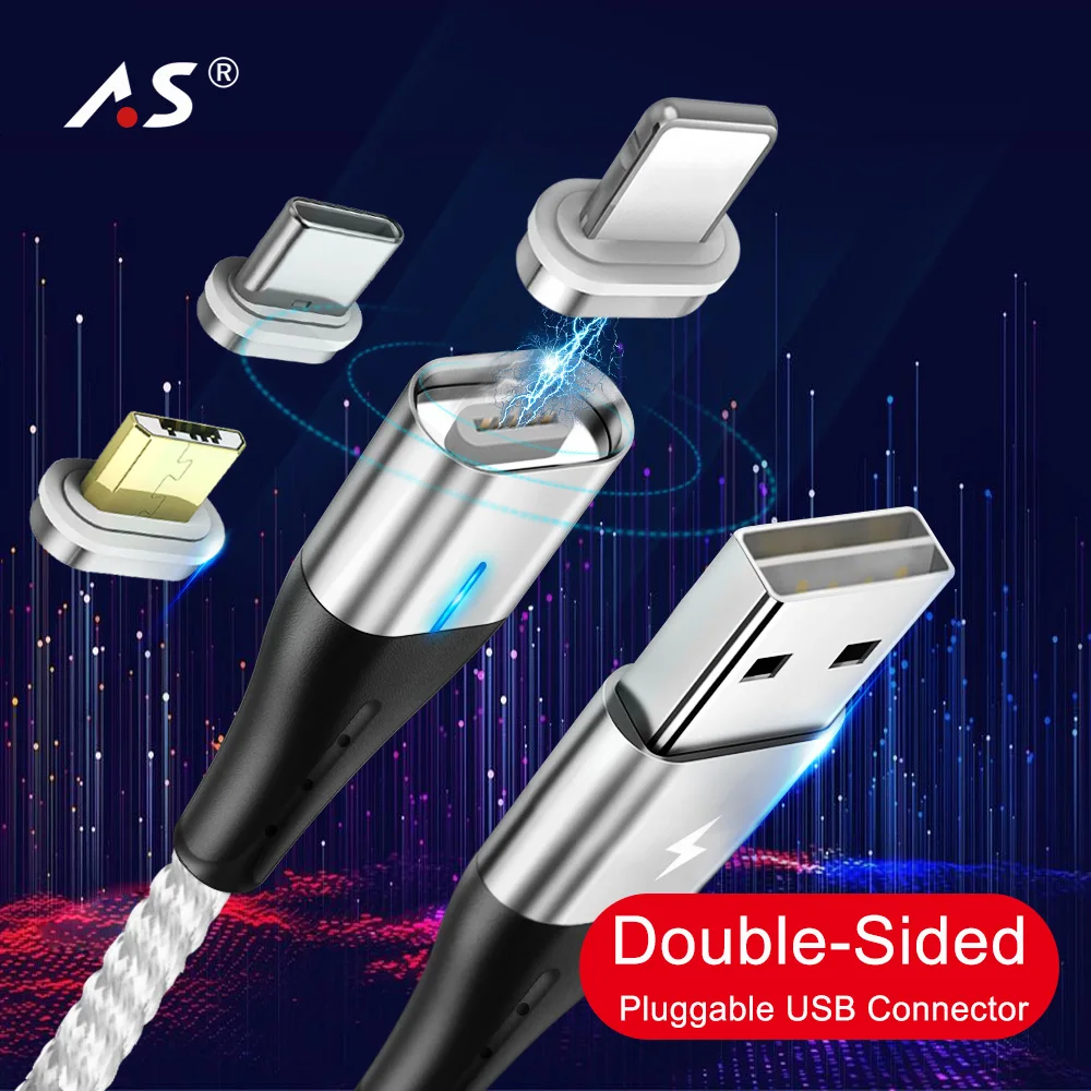 Магнитный кабель A.S 3A Micro usb type C 8Pin для быстрой зарядки телефона Micro usb type C Магнитный зарядный кабель USB для iPhone huawei Xiaomi