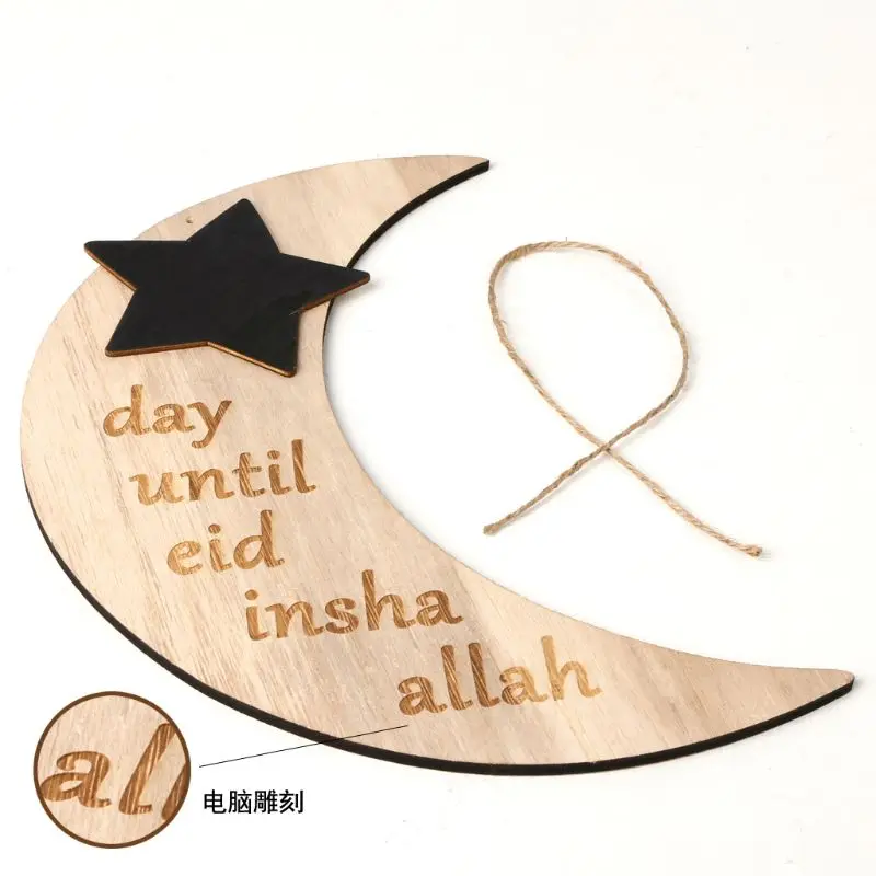 

Islam Ramadan Countdown EID Mubarak Advent Hanging Moon Star Pendant Plaque Board DIY Craft Home Decor