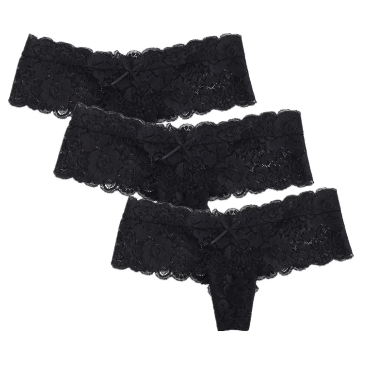 

Ixuejie 3Pcs/Lot Sexy Women G String Underwear Ladies Tanga Lace G-String Seamless Transparent Panties Low Waist