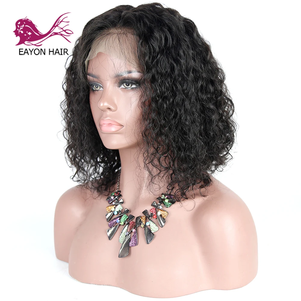 EAYON волна воды Синтетические волосы на кружеве натуральные волосы парики короткие боб парики для женский, черный предварительно выщипать