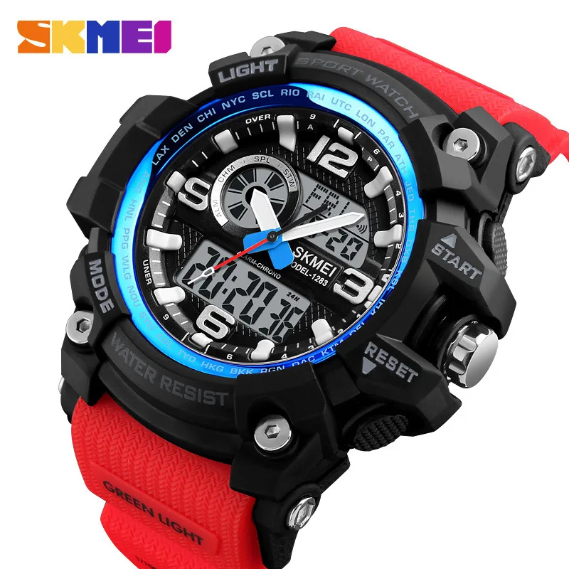BlueRed SKMEI модные многофункциональные спортивные часы водонепроницаемые наружные спортивные часы с двойным дисплеем наручные часы с хронографом и будильником - Цвет: BlueRed