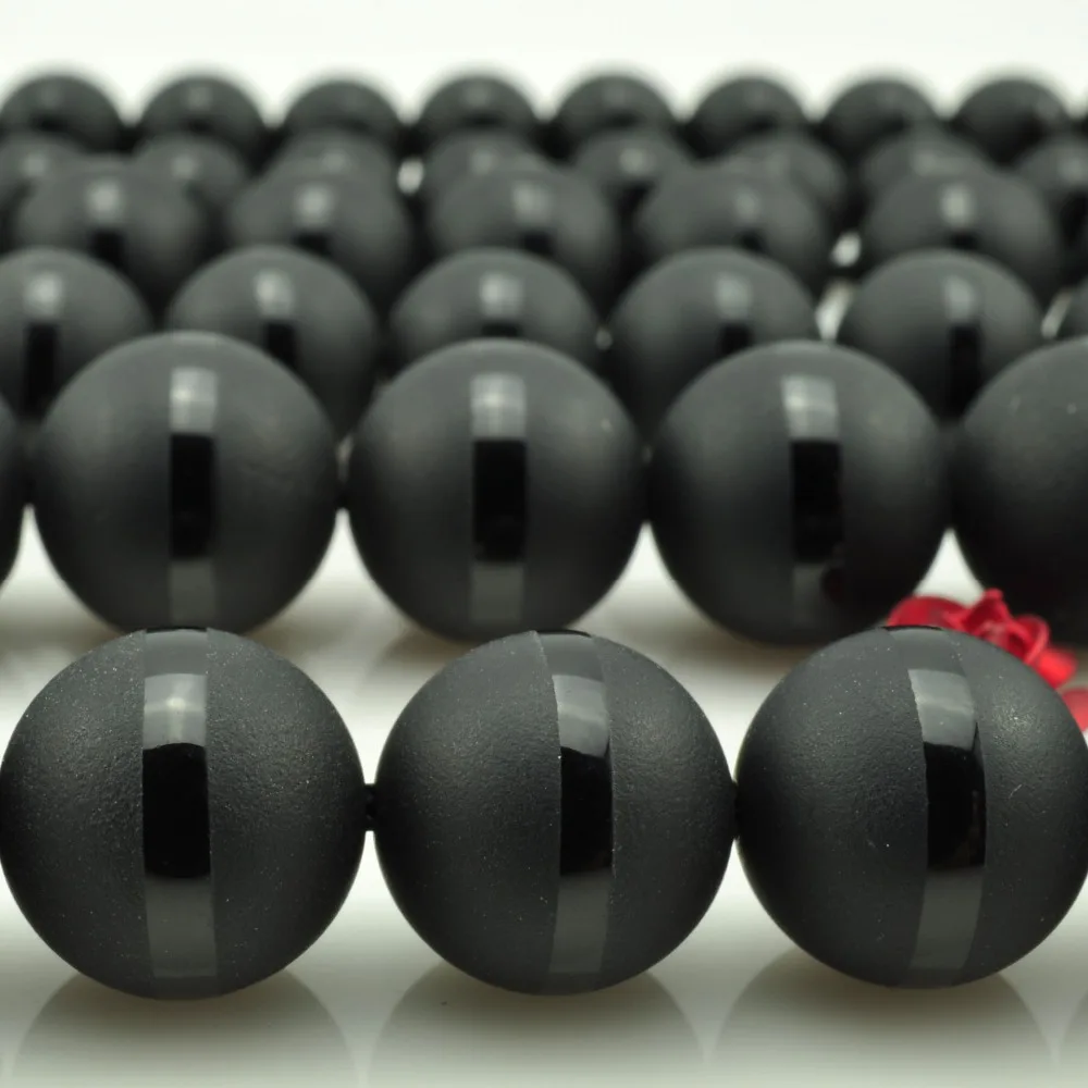 

Free Shipping 16" Natural Stone Dull Polish Matte Black one Stripe Agata Onyx Round Loose Beads 6 8 10 MM Pick Size FAB09