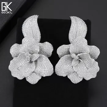 

GODKI 66mm Trendy Luxury Rose Flower Nigerian Long Dangle Earrings For Women Wedding Zirconia CZ Dubai Dubai Silver Earrings