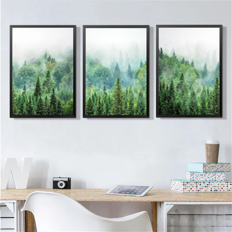 

Scandinavian Forest Photography Wall art Canvas Painting , Pine Forest Art Prints Wilderness Poster Woodland Nature Wall Decor