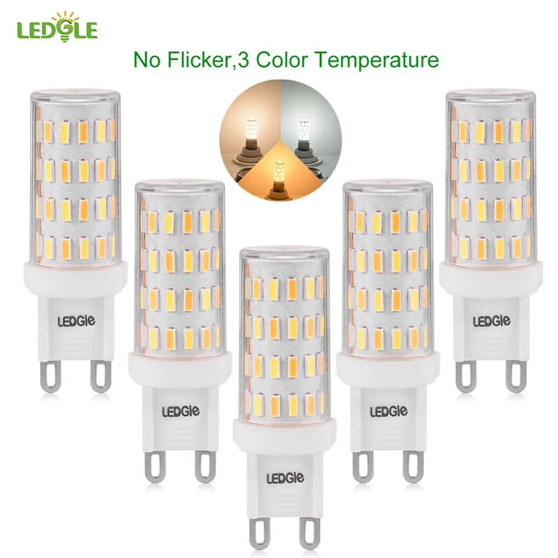LEDGLE 5 Pcs 6W LED Light Bulbs G9 LED Lamp Bulb 3 Color Temperature