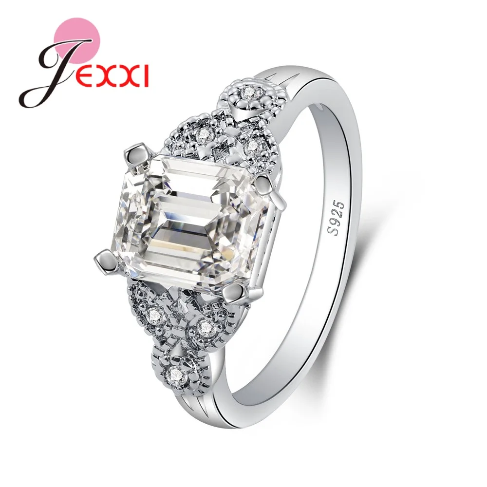 Classic Square Cut Crystal Stone Finger Ring For Ladies 925 Sterling Silver Jewelry Pretty Sparking Anel | Украшения и аксессуары
