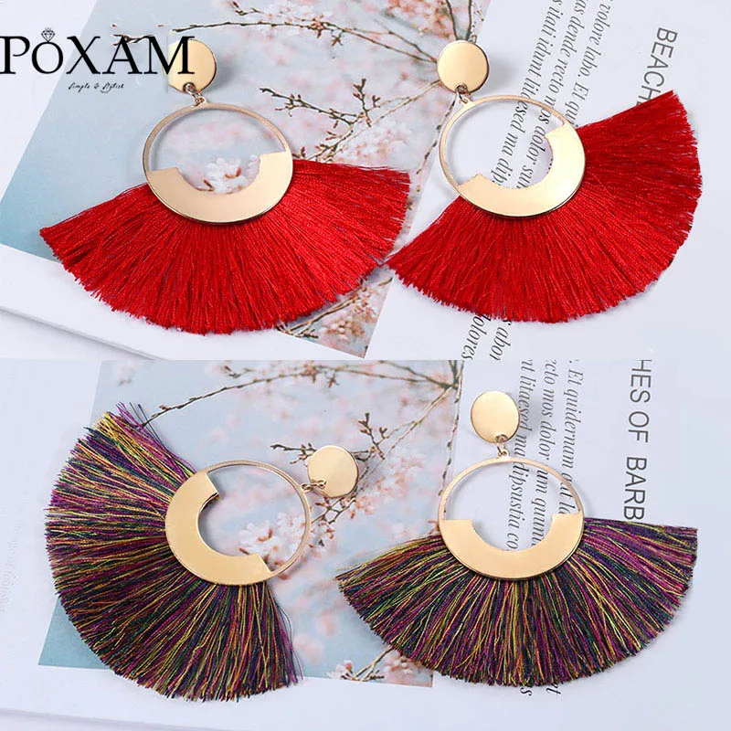 

POXAM New Fashion Bohemian Tassel Earrings for Women 2019 Femme Ethnic Black Red Yellow Blue Drop Earring Luxury Wedding Jewelry