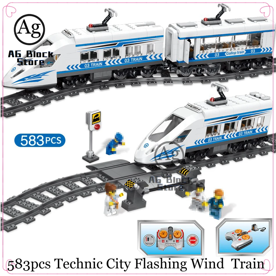 

583pcs Compatible Legoed Technic Flashing Wind Track Rail RC Train Sets Building Block with Motor CITY Brick Receiver Toys