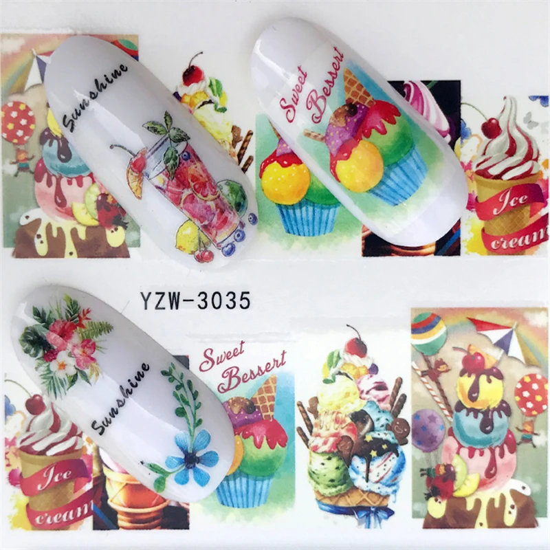 YWK 2019 Горячий торт/мороженое наклейки для ногтей Смешанные Красочные конструкции женщин Макияж воды татуировки дизайн ногтей наклейки