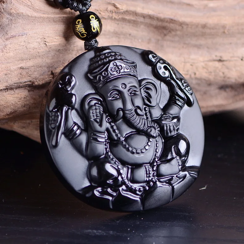 

Hot Sell High Quality Natural Obsidian Stone Elephant Pendant Necklace Animal Necklace Sweater Chain Jades Jewelry
