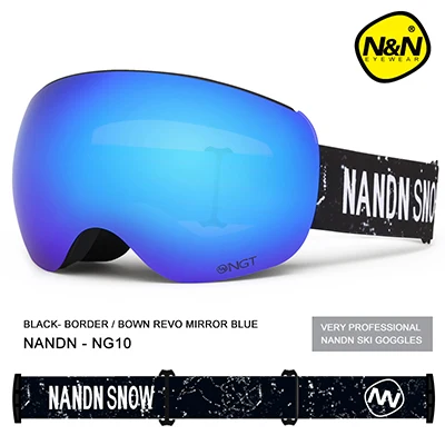 NANDN Brand Ski Goggles Men Women Snowboard Goggles Ski Glasses UV400 Protection Snow Skiing Glasses Anti-fog Ski Mask NG10 - Цвет: Black-Frame-Blue