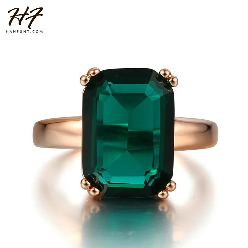 

New Rose Gold Color Ring Fashion Red/Green Big Square Crystal Wedding Jewelry For Women HotSale R700 R701