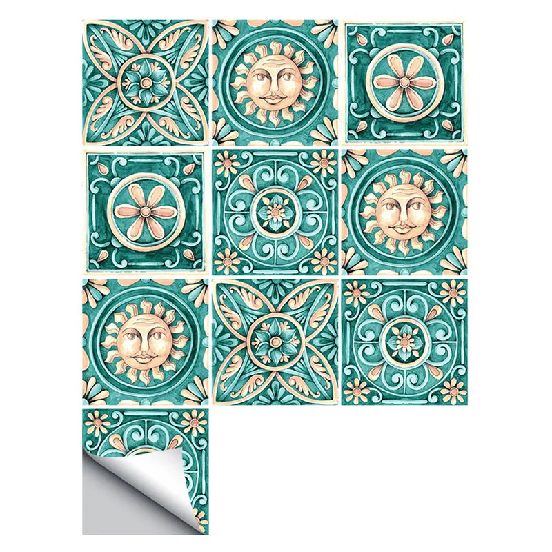 10pcs/set Europe Waterproof Tiles Stickers Retro Bathroom Kitchen PVC Wall Stickers DIY Home Decor Art Wall Floor Decal