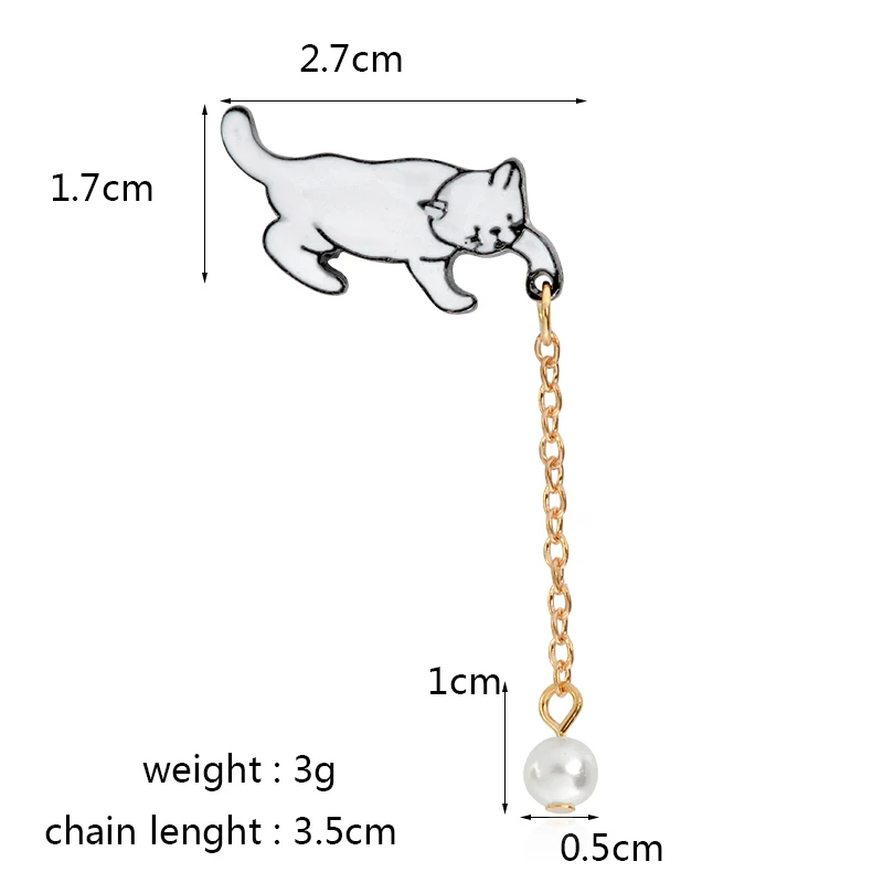 Мультяшная белая кошка, брошь котенок, металлические жемчужные булавки с цепочкой, куртка, воротник, нагрудная булавка, кнопка, значок, модное ювелирное изделие в виде животного, подарок