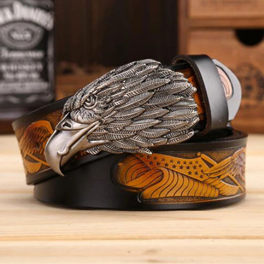べ Новое Прибытие Flying Eagle Пряжка Натуральная Кожа Мужской Ремень Широкий Ручной Ремешок из