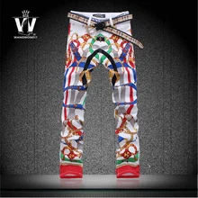 Free shipping Colored drawing print jeans slim mens pants superb america fashionable clothes outerwear imported clothing