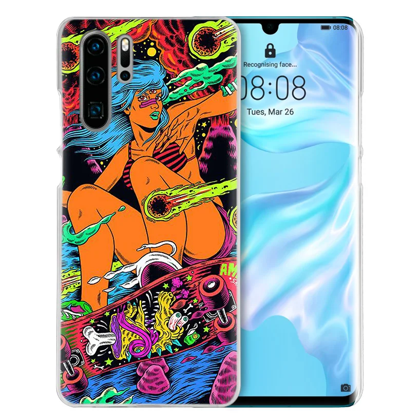 Неоновый Psychedelic чехол для Huawei P20 P30 P40 Lite E P Smart Z Plus 2019 P10 Mate 10 20 Pro Жесткий ПК