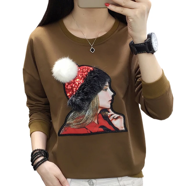 Camiseta de plumas para Mujer Tops de manga larga camiseta