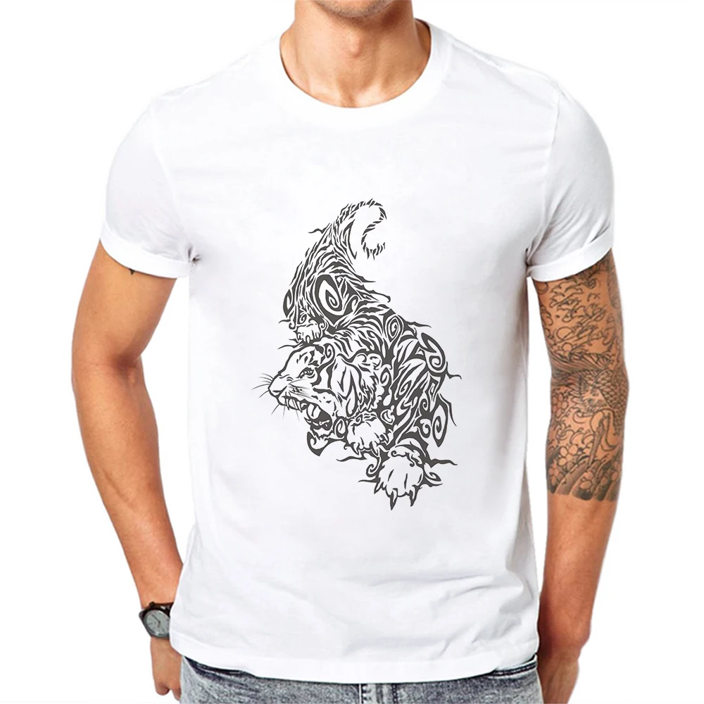 Newest Men Basic White T Shirt Tiger Printing Fashion Mens Tshirts