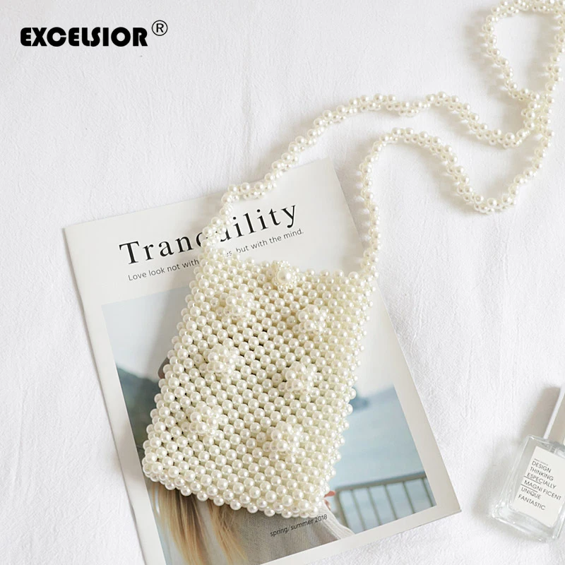 

EXCELSIORL Vintage Flap New Arrival Pearl Women's Handbag Beading Flower Lady Shoulder Bag Crossbody Mini Beach Bag Summer Style