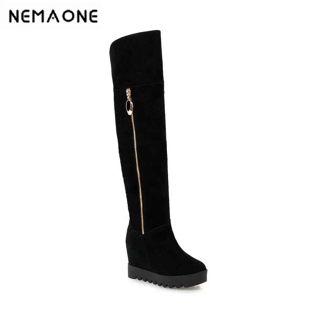 

2019 spring autumn sexy 8cm high heel knee high women boots wedges women shoes party shoes it`s black beige yellow and red
