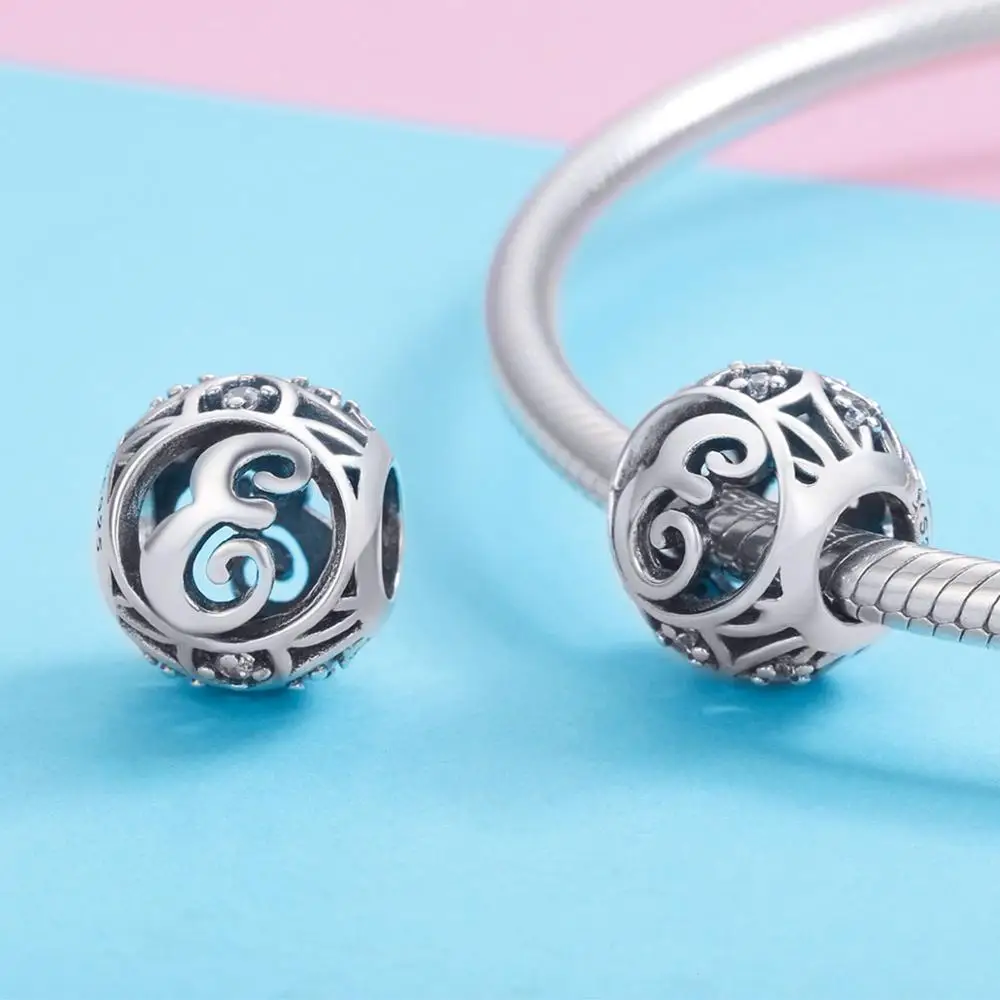 Fit Pandora браслет стерлингового серебра 925 полые 26 Английских Букв шармы; аксессуары DIY бусины для изготовления бижутерии