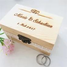 Натуральные Деревянные Обручальное кольцо Box пользовательское имя кольцо держатель несущей коробка персонализированные свадьбы Валентина Обручение коробка
