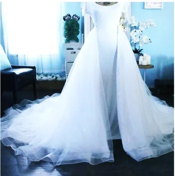 

Pure White Tulle Mesh Women's Skirts For Wedding Overskirt Sweep Trian Detachable New Coming Tiered Ruffle Formal Party Skirts