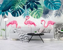 Beibehang Custom wallpaper mural fashion Southeast Asia rainforest banana leaf flamingo Living room TV background 3d wallpaper wallpaper 3d southeast asian style wooden boat 3d wallpaper mural balcony living room decoration background