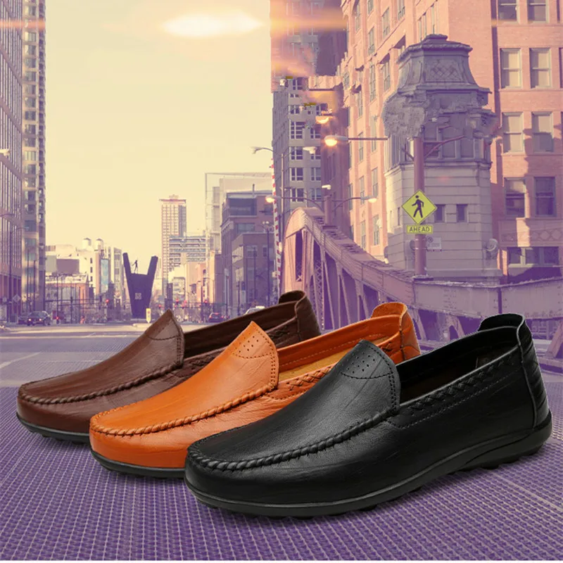 

Genuine Leather Men Casual Shoes Luxury Brand 2019 Mens Loafers Moccasins Breathable Slip on Driving Shoes Plus Size 39-46