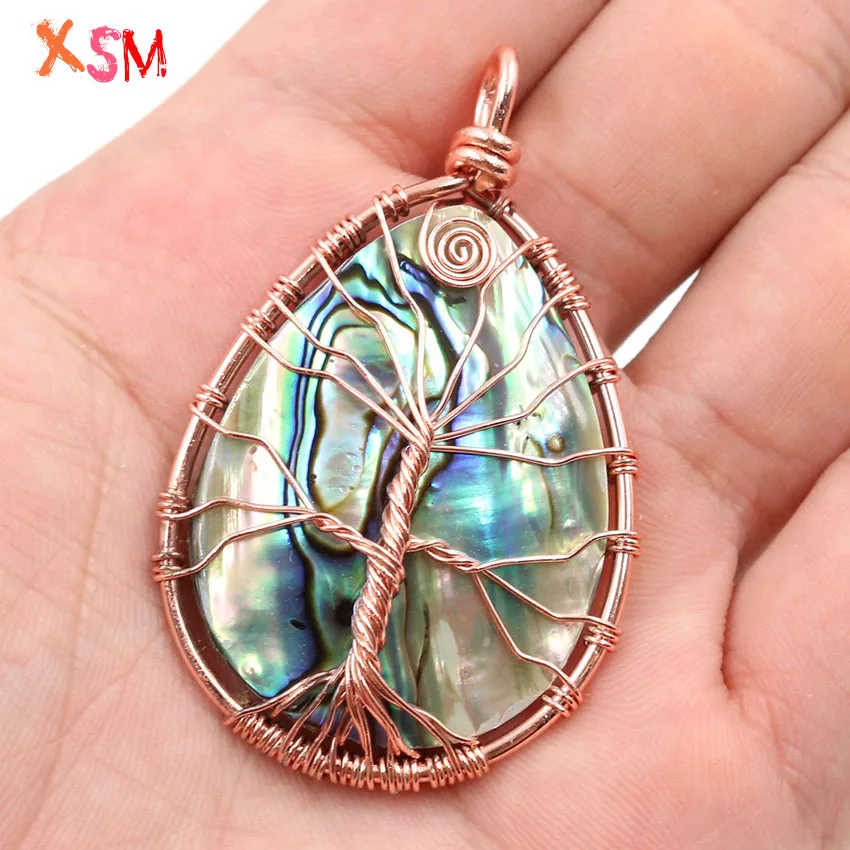 

xinshangmie Fashion Rose Gold Wire Wrapped Water Drop Natural Abalone Shell Pendant Jewelry For Women's Necklace Jewelry Gift