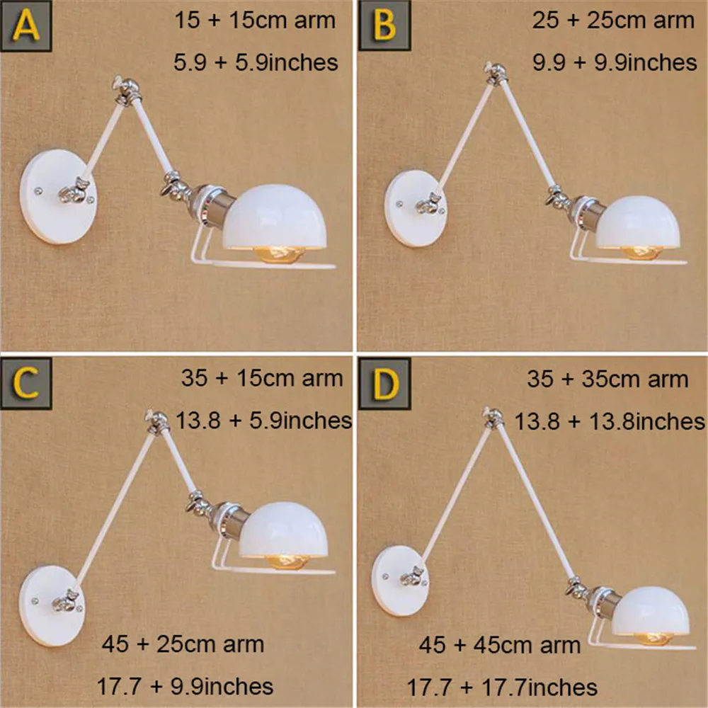 Винтажный Лофт Промышленный регулируемый Белый Настенный Бра Настенные светильники для спальни длинный поворотный кронштейн гибкий настенный светильник осветительное приспособление