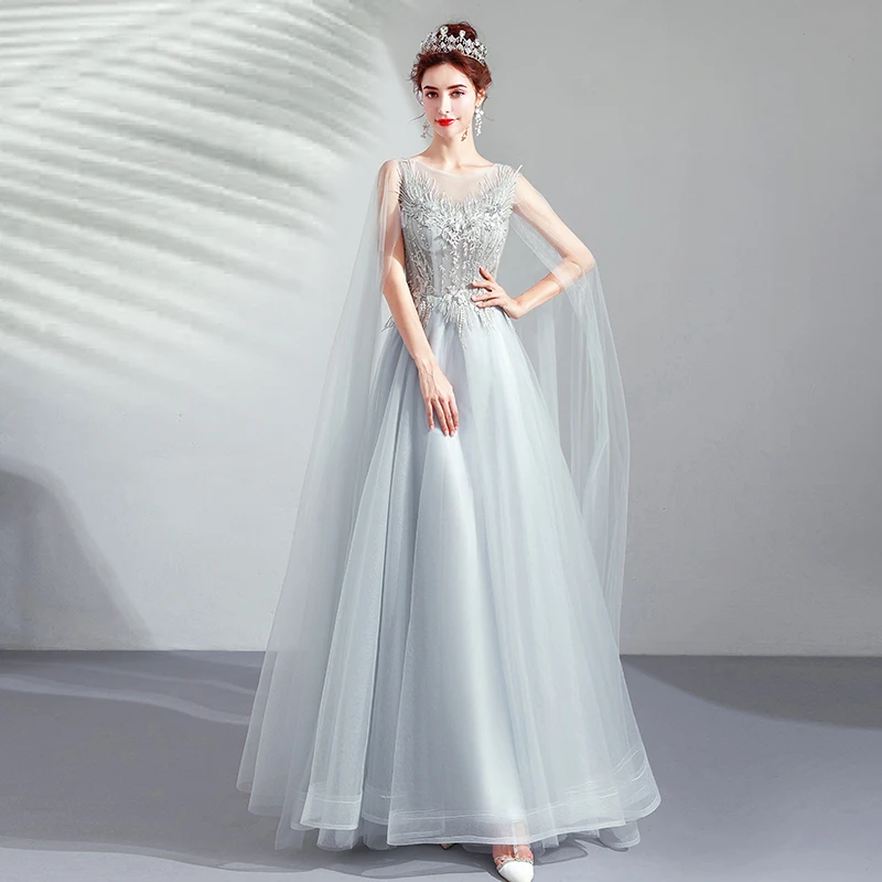 SSYFashion новые серые вечернее платье, для банкета элегантные кружевные аппликации пайетки Бисероплетение в пол праздничные наряды Robe De Soiree
