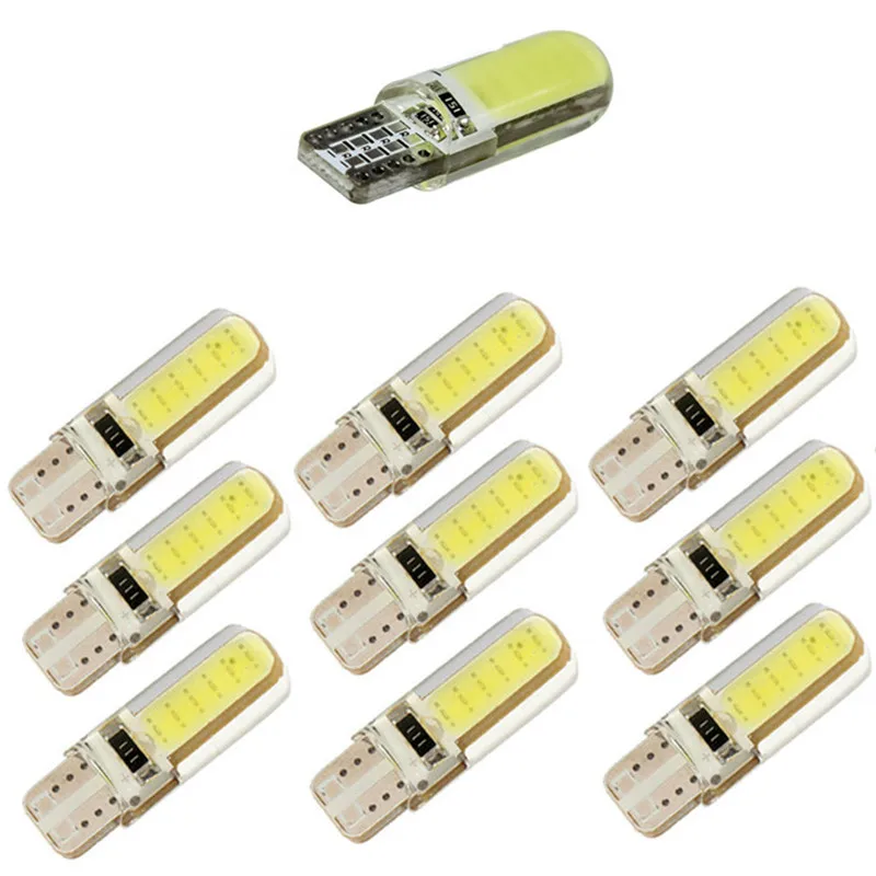 10 шт. T10 W5W силиконовый чехол 12 чипов COB LED Автомобильный клиновидный для салона
