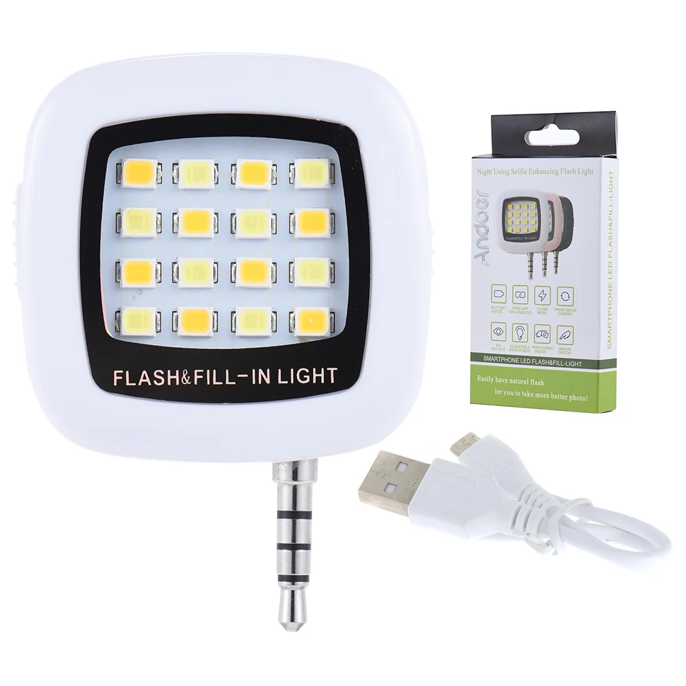 

TOKOHANSUN Mobile Phone 16 LED Flash Light Adjustable Fill light For iPhone 6 Universal Android Phones Mini Selfie Flashlight