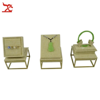 

Fine 304 Stainless Steel Beige Linen Bangle Pendant Ring Display Holder Stand Necklace Displays For Jewelry Sets 9*9*5CM