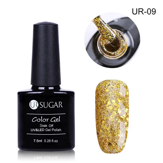 Ur Sugar 7,5 ml шампанского цвета: золотистый, серебристый Гель-лак для ногтей супер блестящий UV Гель-лак био-Гели Soak Off Лаки Гель-лак - Цвет: UR-09