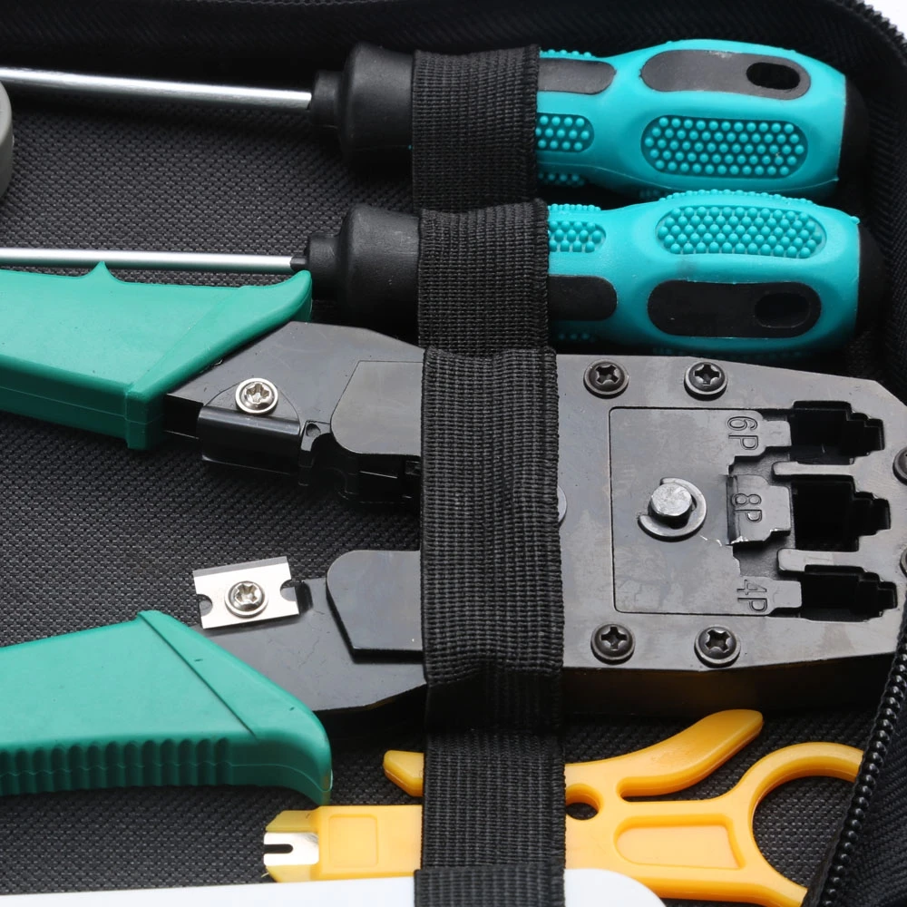11 in 1 Rj45 Crimping Tool Kit For CAT5/CAT6 Professional Computer Maintenance Lan Cable Tester Network Repair Tool Set Bag