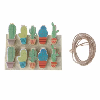 

10Pcs Mini Painted Wooden Clips Message Photo Holder Card Paper Pegs With Rope