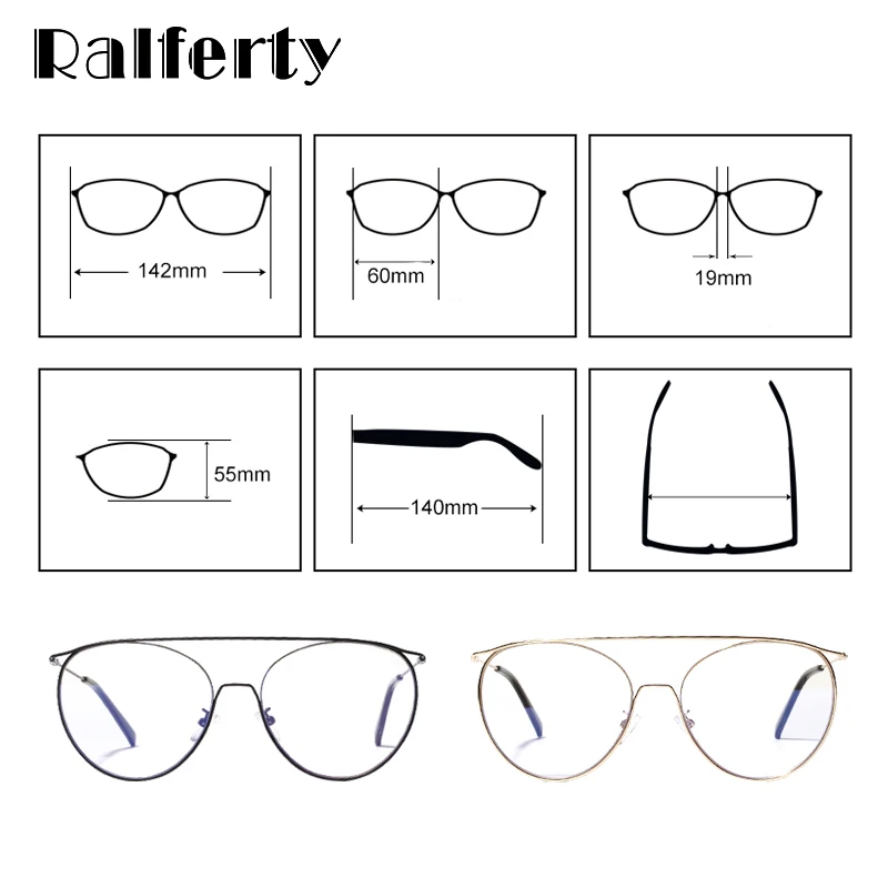 Ralferty уникальные круглые оправы для очков Женская металлическая оправа для очков негабаритные очки по рецепту Близорукость Оптические большие черные WB085