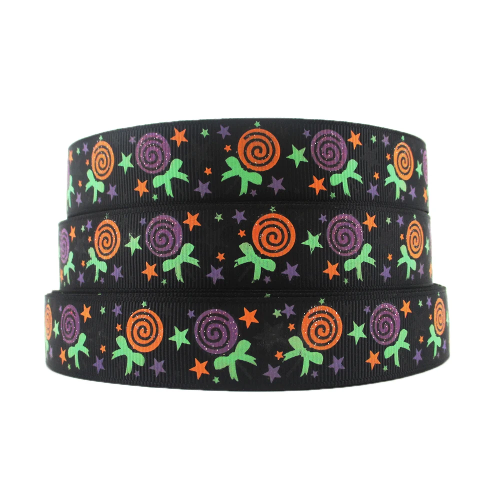 

david angie 7/8" 22mm glitter Lollipop grosgrain ribbon 5 yards,DIY Halloween holiday party Decoration Crafts,5Y824