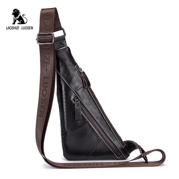 

LAOSHIZI Chest Pack Genuine Leather Men Bag Crossbody Shoulder Bag Men Chest Pack Triangle Casual Small Messenger Bag XB002
