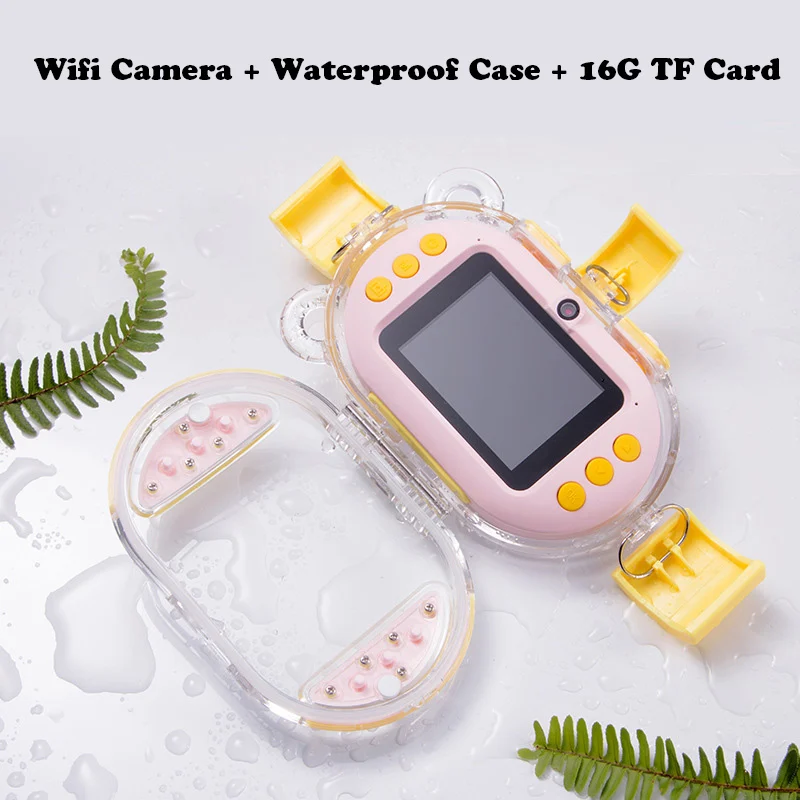 Wifi Camera-16G TF Детская Спортивная мини-камера с рисунком пончика, беспроводная Wi-Fi передача, 2.4HD экран, цифровая камера, переключение языков, синхронизация съемки - Цвет: Wifi Camera-16G TF