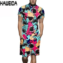 Plus Size Summer 2019 Men Set Button Rompers Jumpsuit Fashion Sumple Funny Streetwear Vintage Casual Summer Men Set Dropship